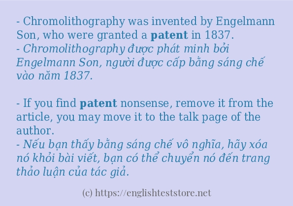 patent câu ví dụ về cách dùng