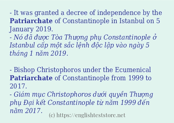 patriarchate sử dụng như thế nào và câu ví dụ