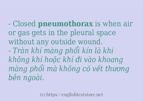 pneumothorax sử dụng như thế nào và câu ví dụ