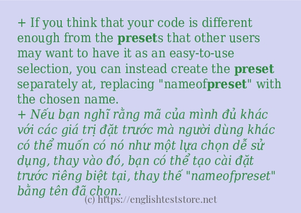 preset cách dùng và câu ví dụ