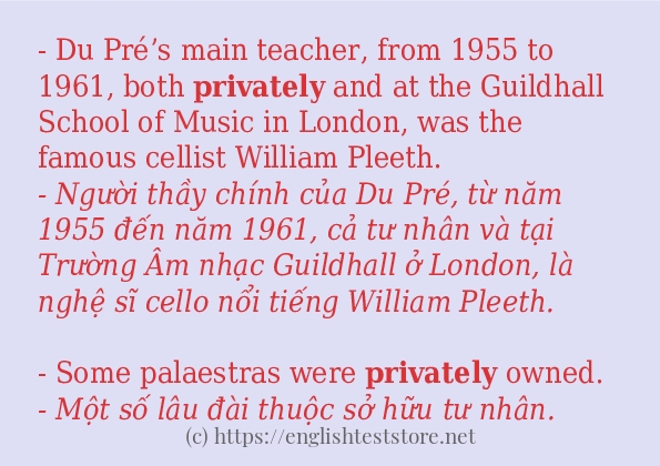 privately ví dụ và cách sử dụng trong câu