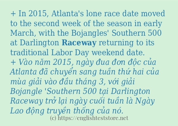 raceway cách dùng và ví dụ trong câu
