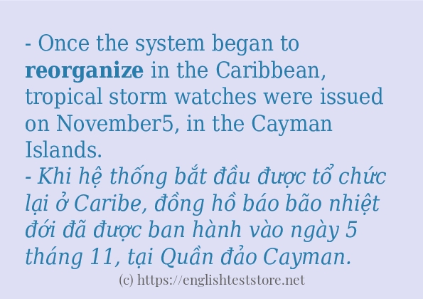 reorganize câu ví dụ và cách sử dụng