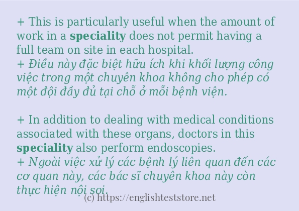 speciality sử dụng thực tế trong câu