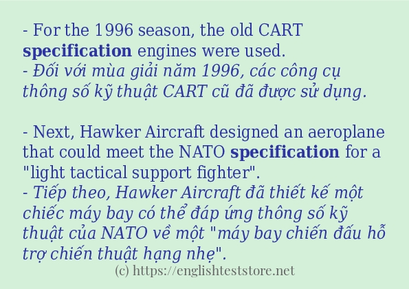 specification cách sử dụng trong câu và ví dụ