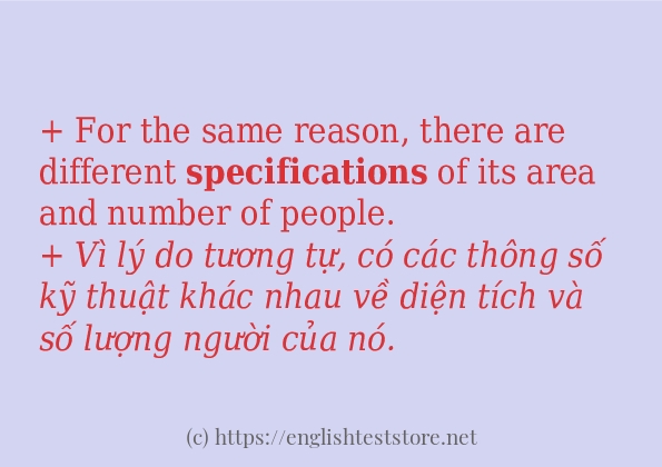 specifications áp dụng trong câu và ví dụ
