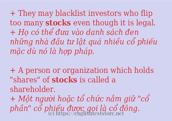 stocks cách sử dụng và câu ví dụ