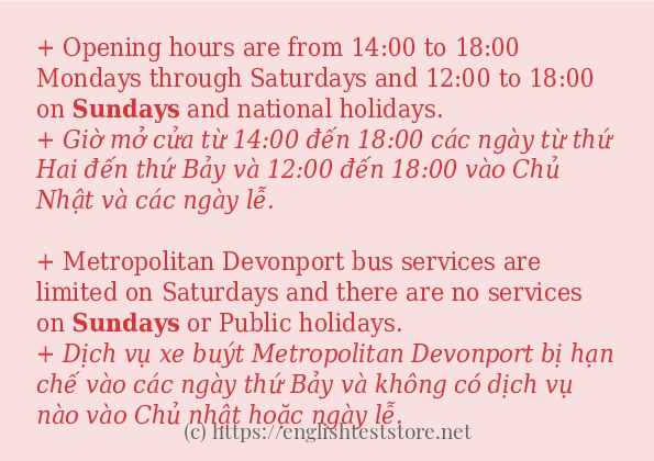 sundays cách dùng và ví dụ trong câu
