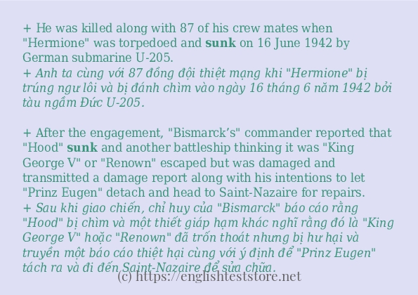 sunk cách dùng và ví dụ trong câu