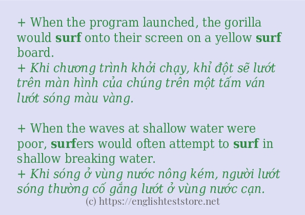 surf câu ví dụ và cách sử dụng