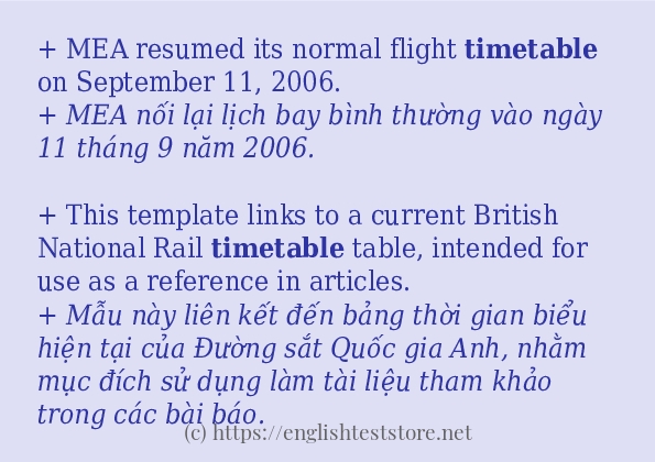timetable cách dùng trong câu và ví dụ