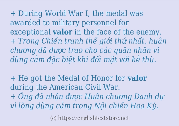 valor ví dụ cách dùng trong câu