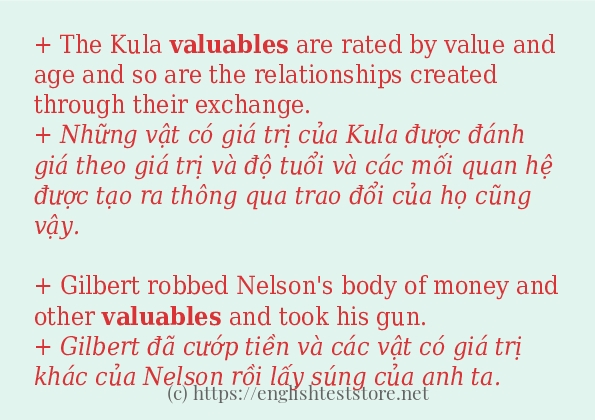 valuables cách dùng và ví dụ trong câu