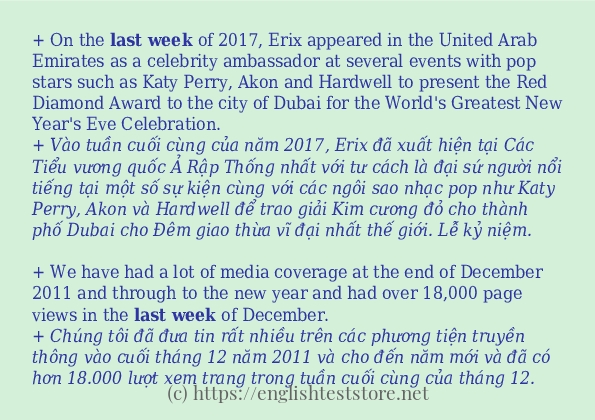 last week các ví dụ và câu điển hình