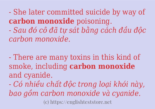 carbon monoxide cách dùng và ví dụ trong câu