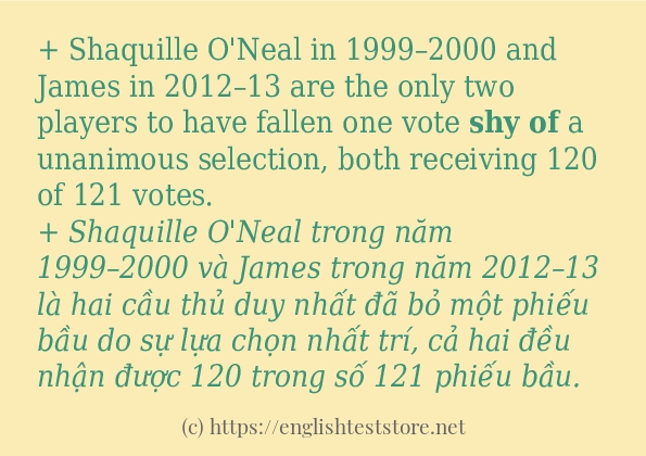 shy of cách dùng trong câu và ví dụ