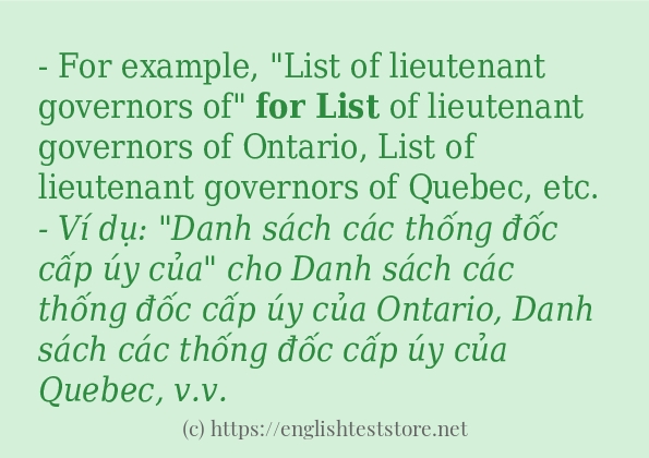 Các câu ví dụ và cách dùng từ for list