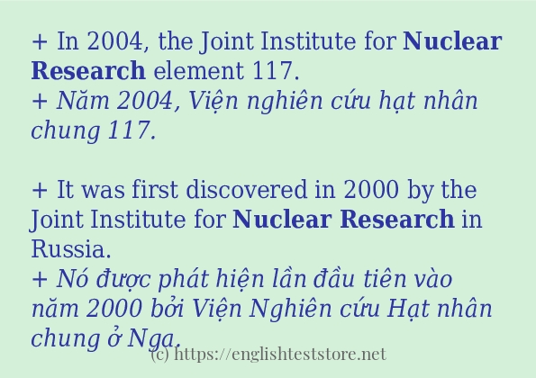 Cách sử dụng và câu ví dụ của từ nuclear research