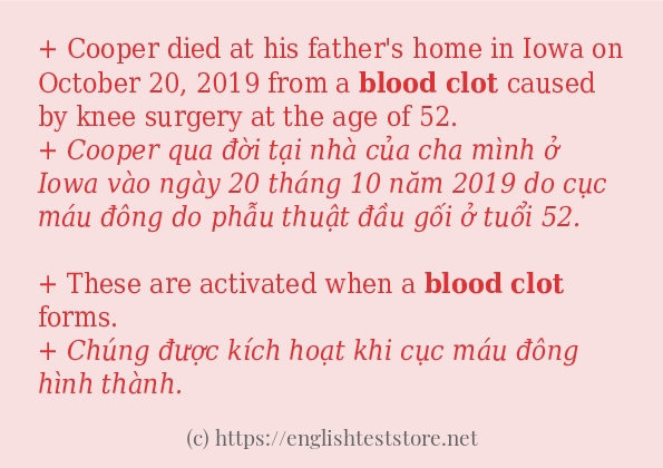 blood clot cách sử dụng trong câu và ví dụ