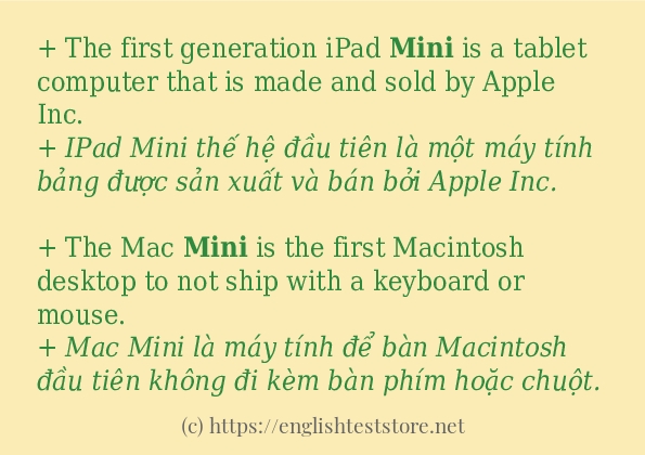 Cách dùng và câu ví dụ của từ mini