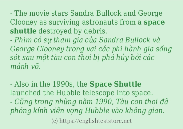 Các câu ví dụ và cách sử dụng từ Space shuttle